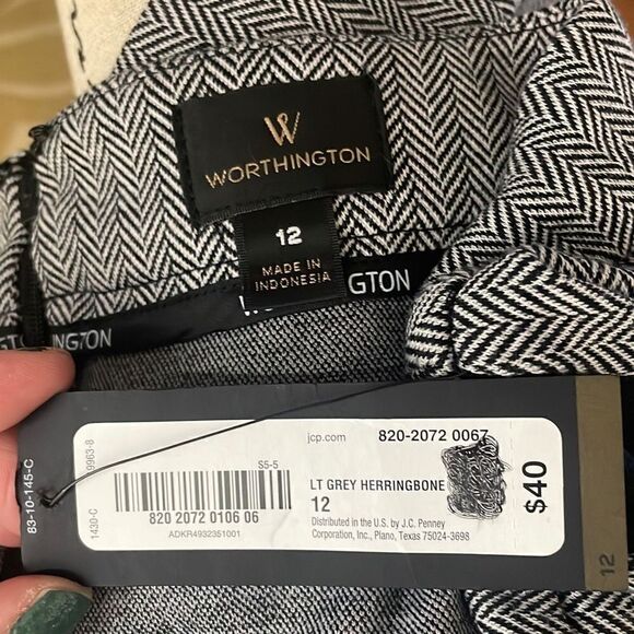 Worthington Light Grey Herringbone Stretch Jersey Knit Pencil Skirt NEW sz 12 - Picture 7 of 8